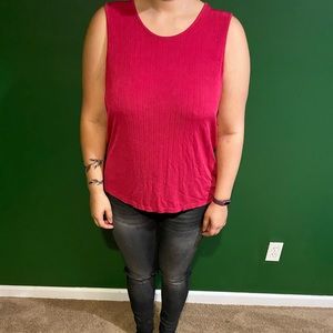 Fuchsia flowy tank top, silk-like fabric